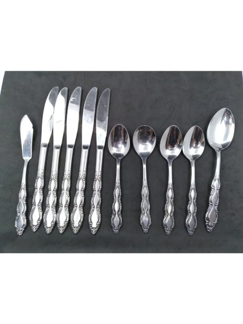 Vtg. 11 National Stainless Japan flatware bundle Marquee pattern MCM cottagecore